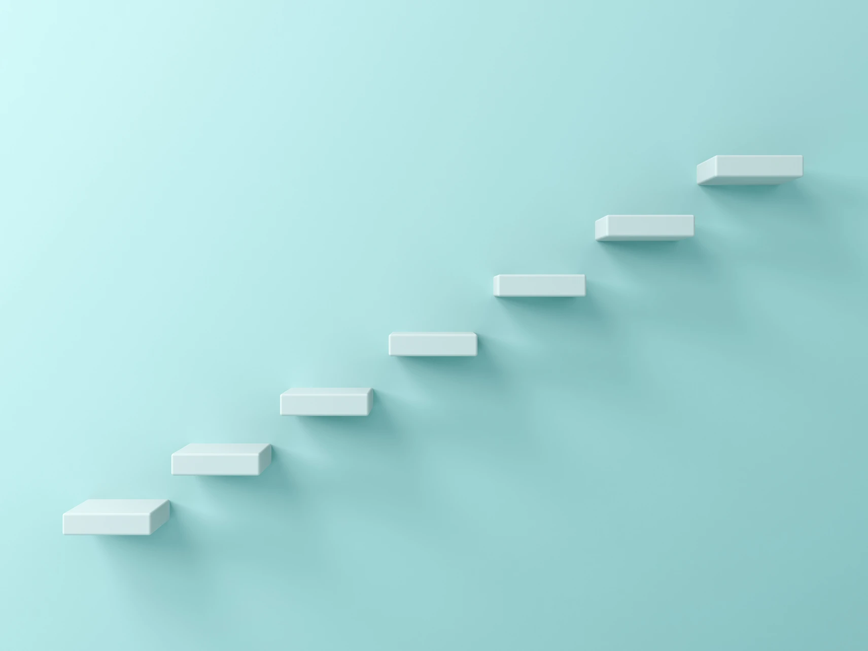 white floating stairs ascending on teal background