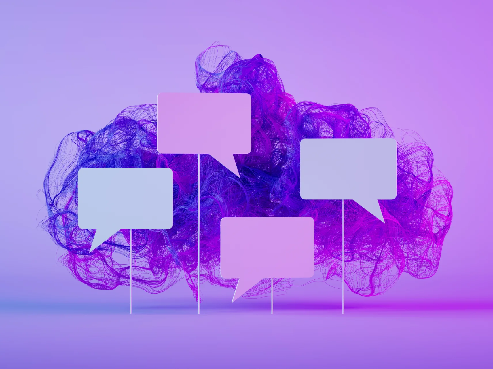 colorful speech bubbles with colorful gradient nebula on purple background